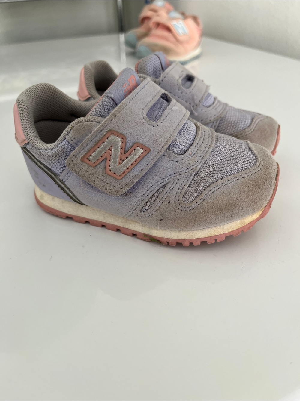 New Balance Kids Lavender and Pink Velcro Sneakers